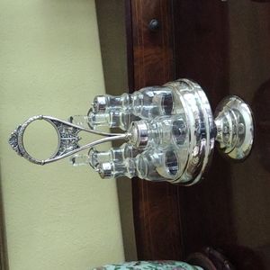 Antique Victorian glass & silver plated cruet set.